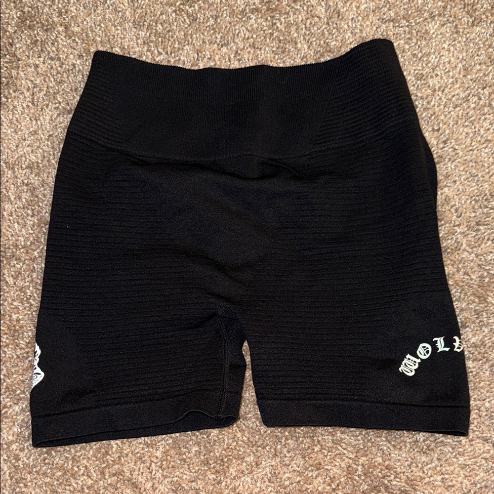 Darc Sport Black Women’s Ribbed Bike Shorts with Script Detail